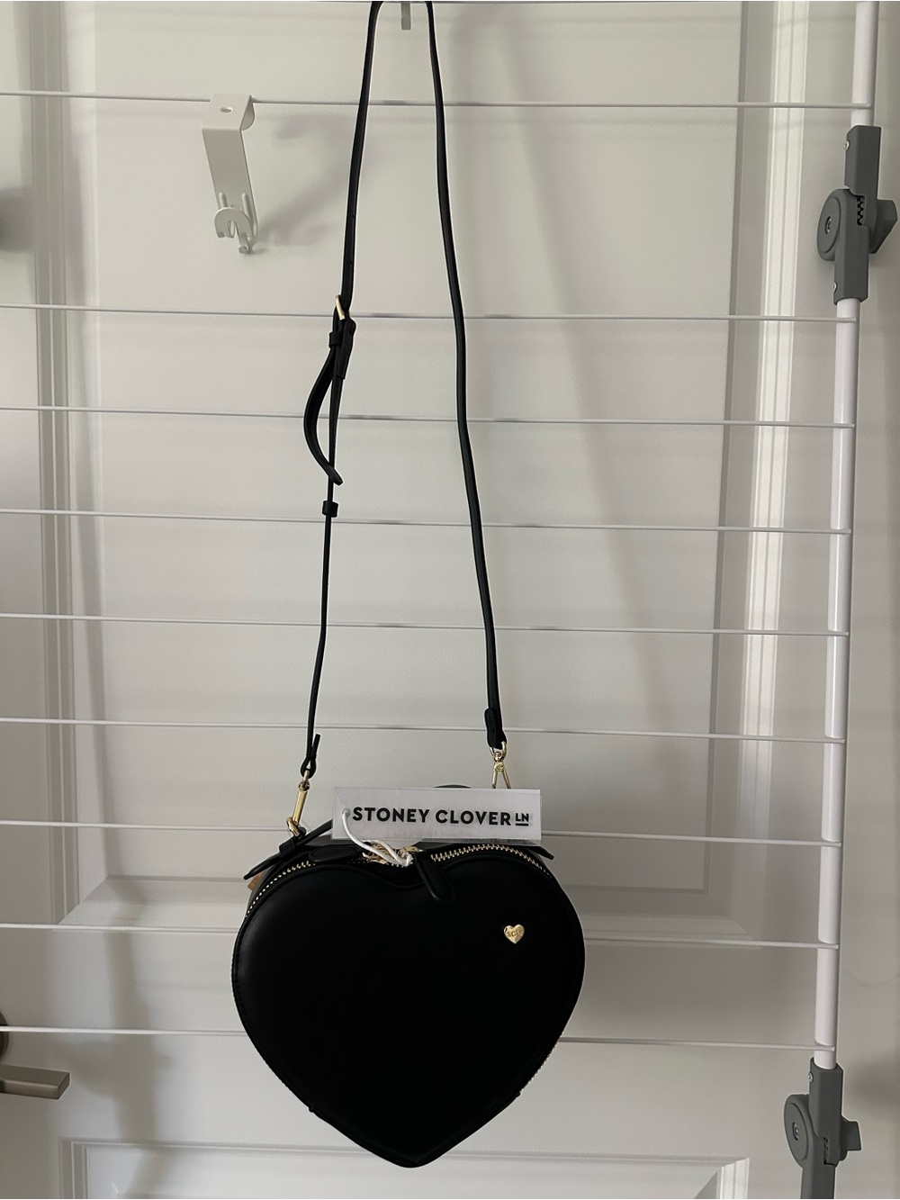 Stoney Clover Lane Black Heart Mini Crossbody with Gold Heart Charm NWT - Picture 2 of 6